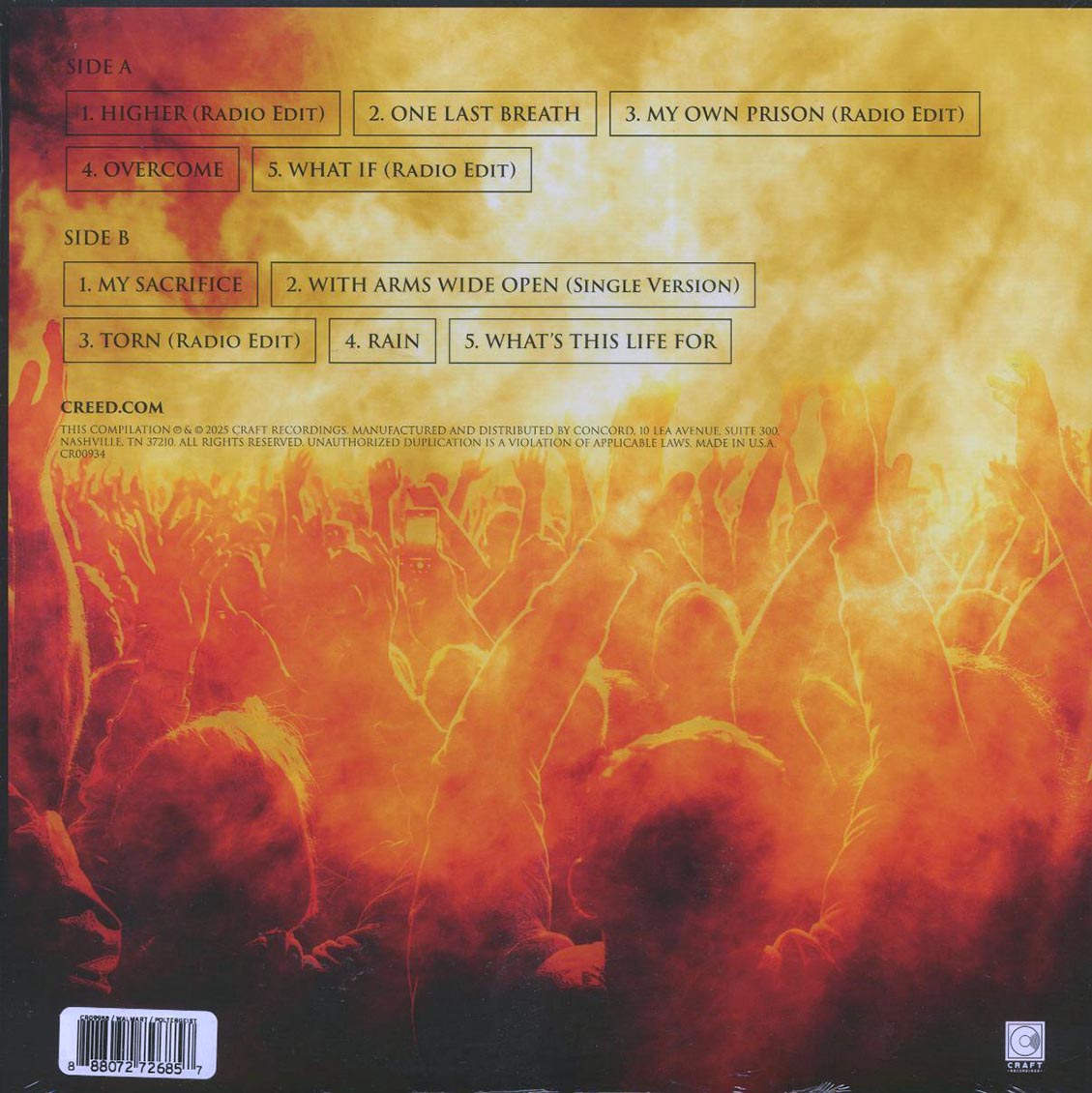 Creed - The Best Of (ltd. ed.) (silver marble vinyl) vinyl LP back cover