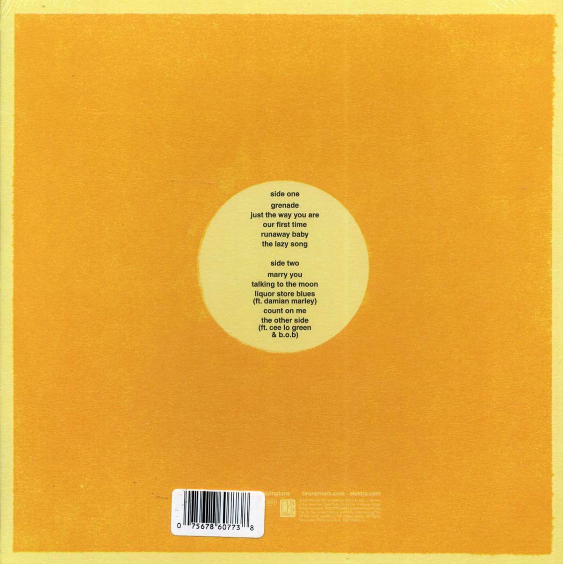 Bruno Mars - Doo-Wops & Hooligans (ltd. ed.) (yellow vinyl) vinyl LP back cover