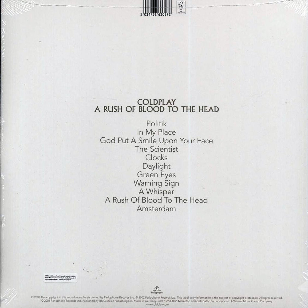 Coldplay - A Rush Of Blood To The Head (clear vinyl) vinyl LP back cover