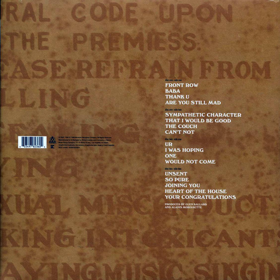 Alanis Morissette - Supposed Former Infatuation Junkie: The Thank U Edition (ltd. ed.) (2xLP) (clear vinyl) vinyl LP back cover