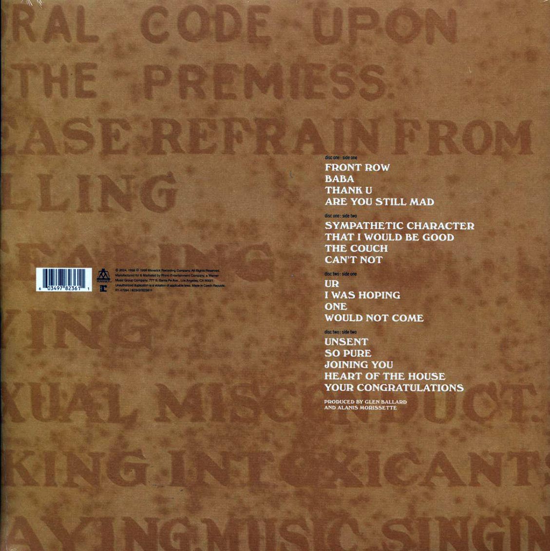 Alanis Morissette - Supposed Former Infatuation Junkie: The Thank U Edition (ltd. ed.) (2xLP) vinyl LP back cover