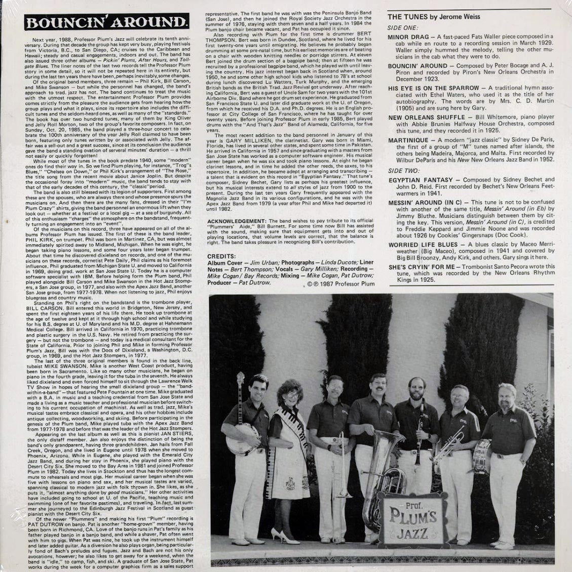 Prof. Plum's Jazz - Bouncin' Around vinyl LP back cover