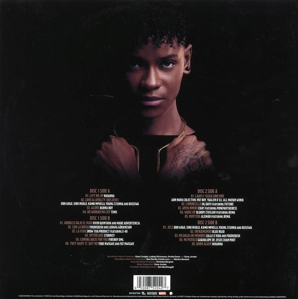 Rihanna, Burna Boy, Tems, Future, Etc. - Music From And Inspired By Black Panther: Wakanda Forever (2xLP) (black ice vinyl) vinyl LP back cover