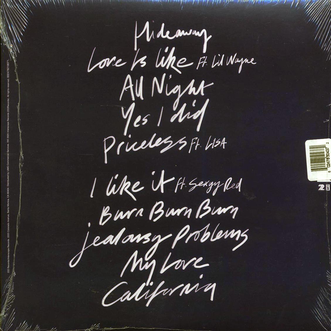 Maroon 5 - Love Is Like (ltd. ed.) (electric blue transparent vinyl) vinyl LP back cover