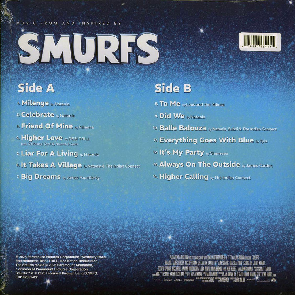 Rihanna, Natania, Indian Connect, Etc. - Music From And Inspired By Smurfs (ltd. ed.) (red vinyl) vinyl LP back cover