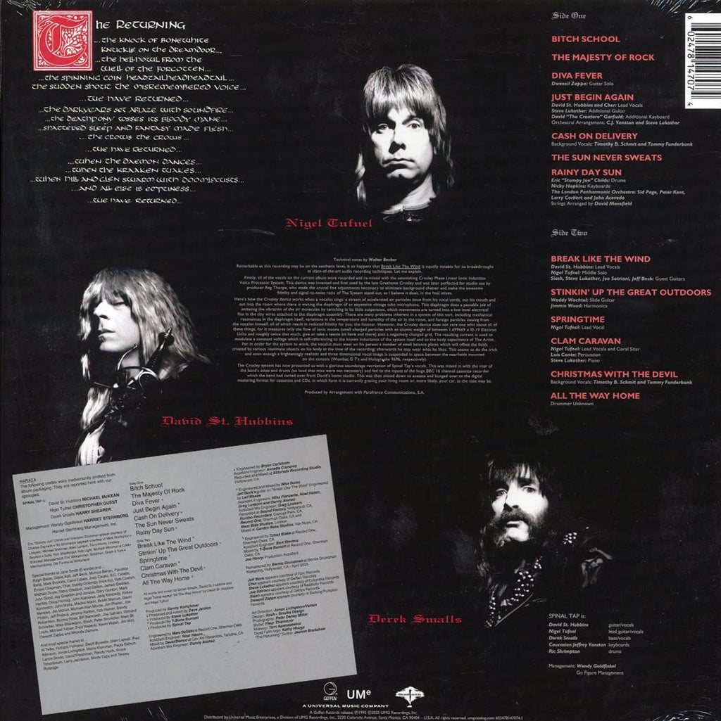Spinal Tap - Break Like The Wind (180g) vinyl LP back cover