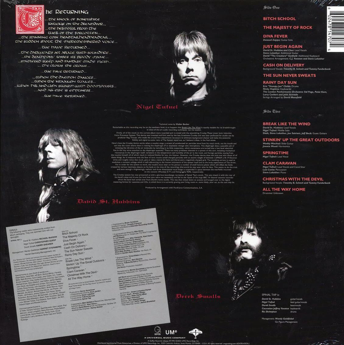 Spinal Tap - Break Like The Wind (180g) vinyl LP back cover