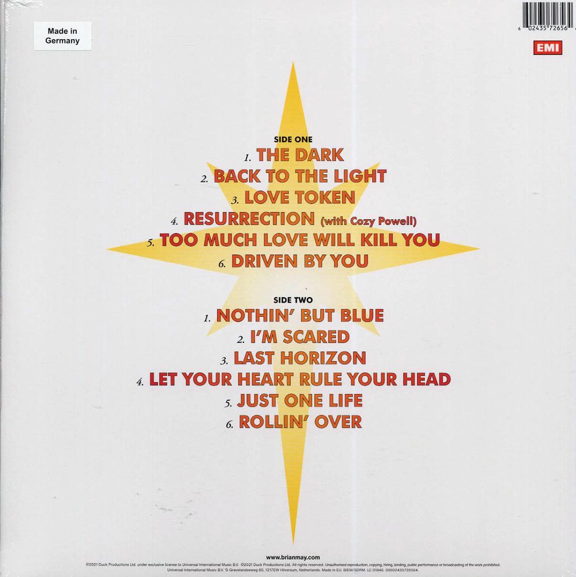 Brian May - Back To The Light (180g) (remastered) vinyl LP back cover