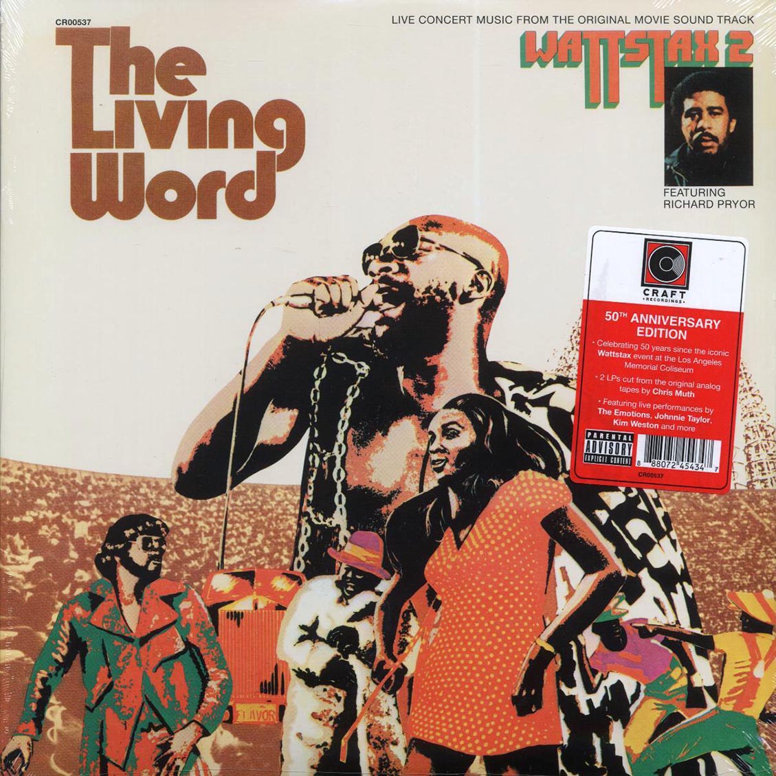 Isaac Hayes, The Emotions, Richard Pryor, David Porter Show, Etc. - The Living Word: Wattstax 2 (50th Anniv. Ed.) (2xLP) vinyl LP front cover