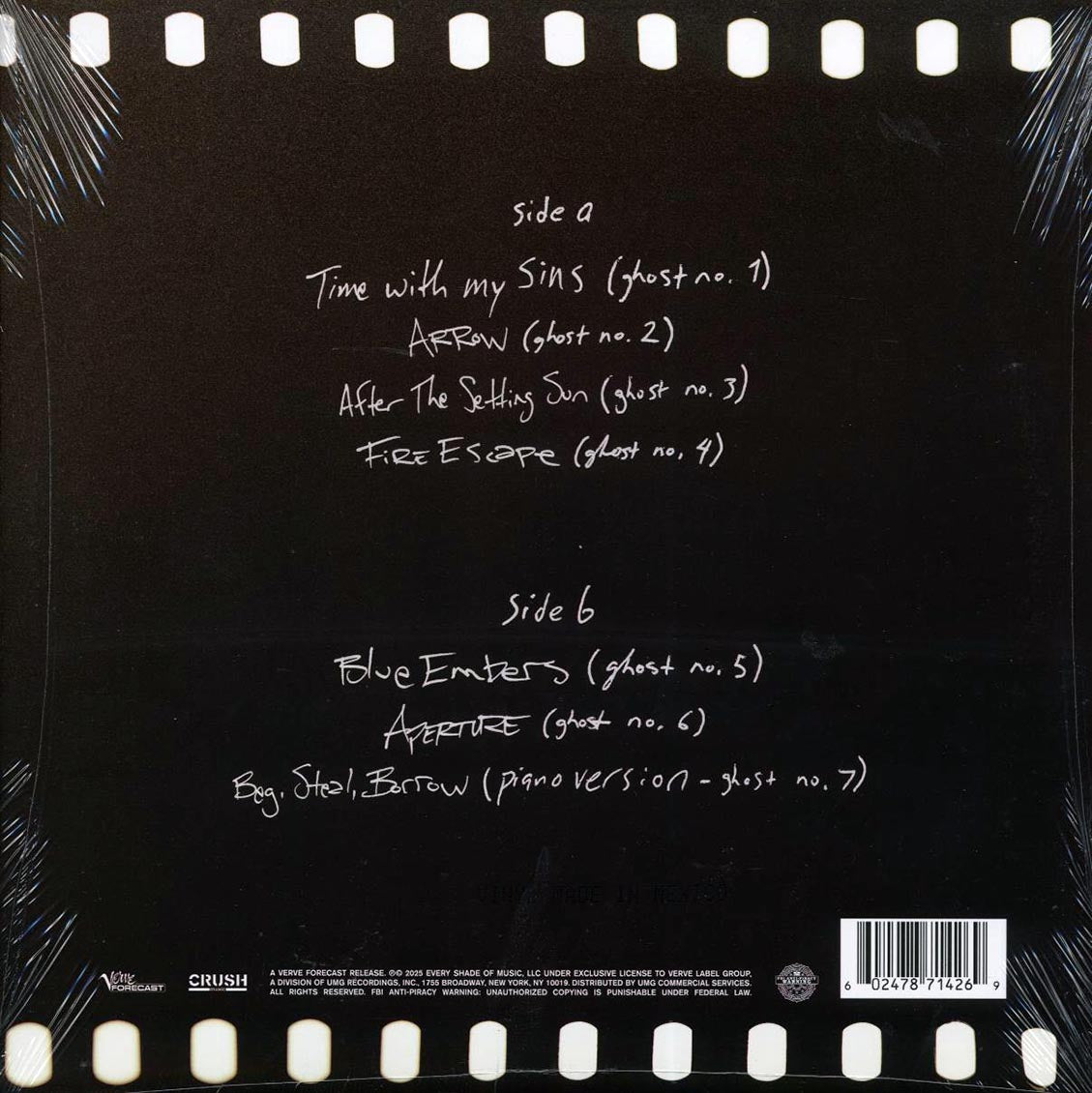 The Head And The Heart - Ghosts In The Machinery (RSD 2025) (ltd. ed.) (cloudy lens) vinyl LP back cover