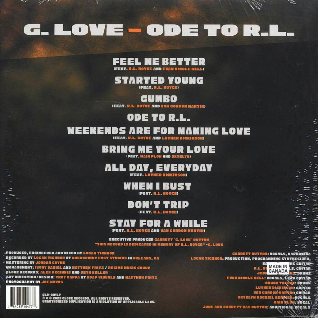 G Love - Ode To R.L. (RSD 2025) vinyl LP back cover