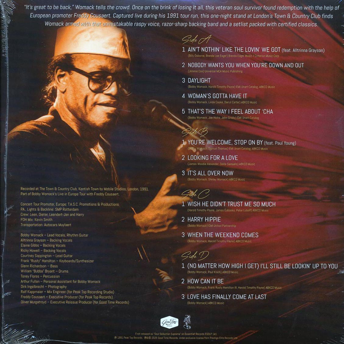 Bobby Womack - Live In London (RSD 2025) (2xLP) (180g) (red velvet cake vinyl) vinyl LP back cover