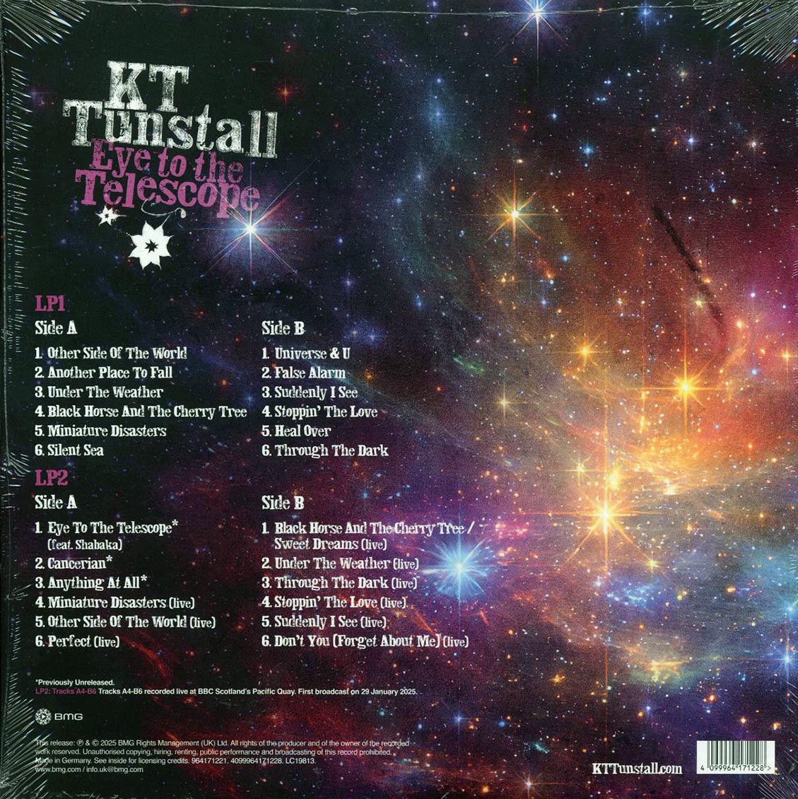 KT Tunstall - Eye To The Telescope: Stargazer Edition (20th Anniv. Ed.) (+3 bonus tracks) (2xLP) (pink/blue vinyl) vinyl LP back cover
