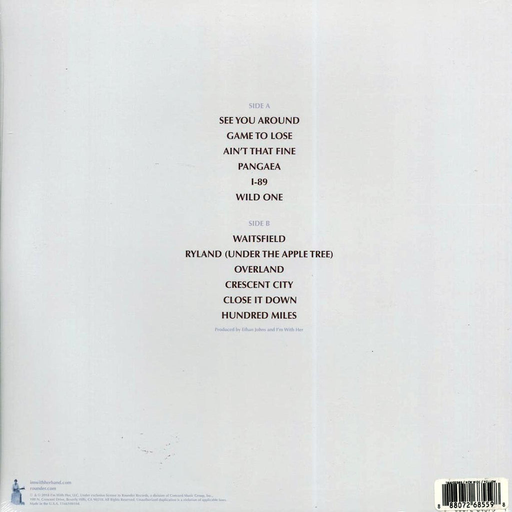 I'm With Her - See You Around (yellow vinyl) vinyl LP back cover