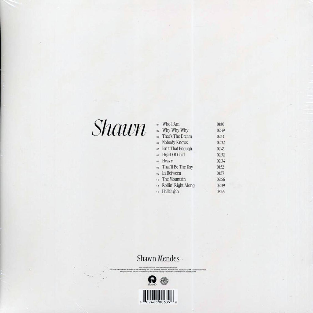 Shawn Mendes - Shawn (milky clear vinyl) vinyl LP back cover