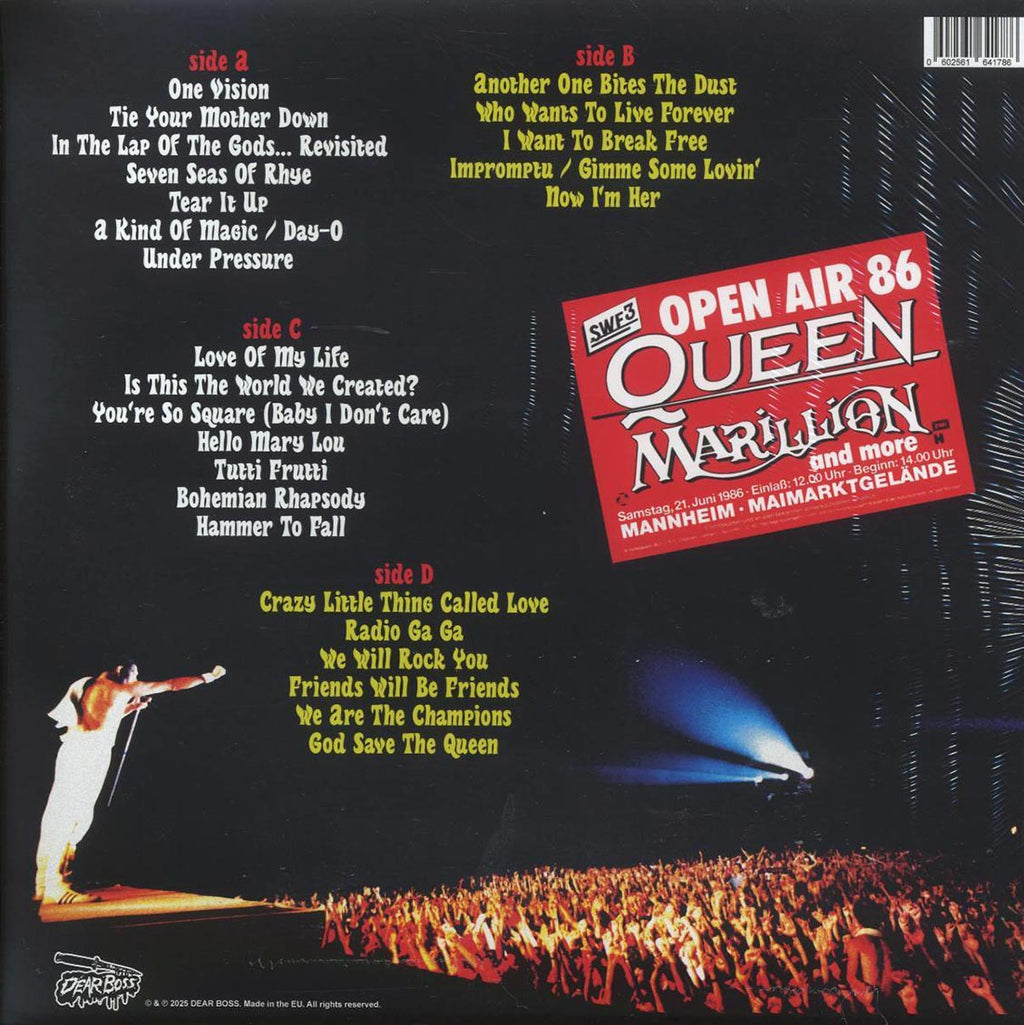 Queen - Reigns The World! Live In Mannheim 1986 (ltd. 300 copies made) (2xLP) (green marbled vinyl) vinyl LP back cover