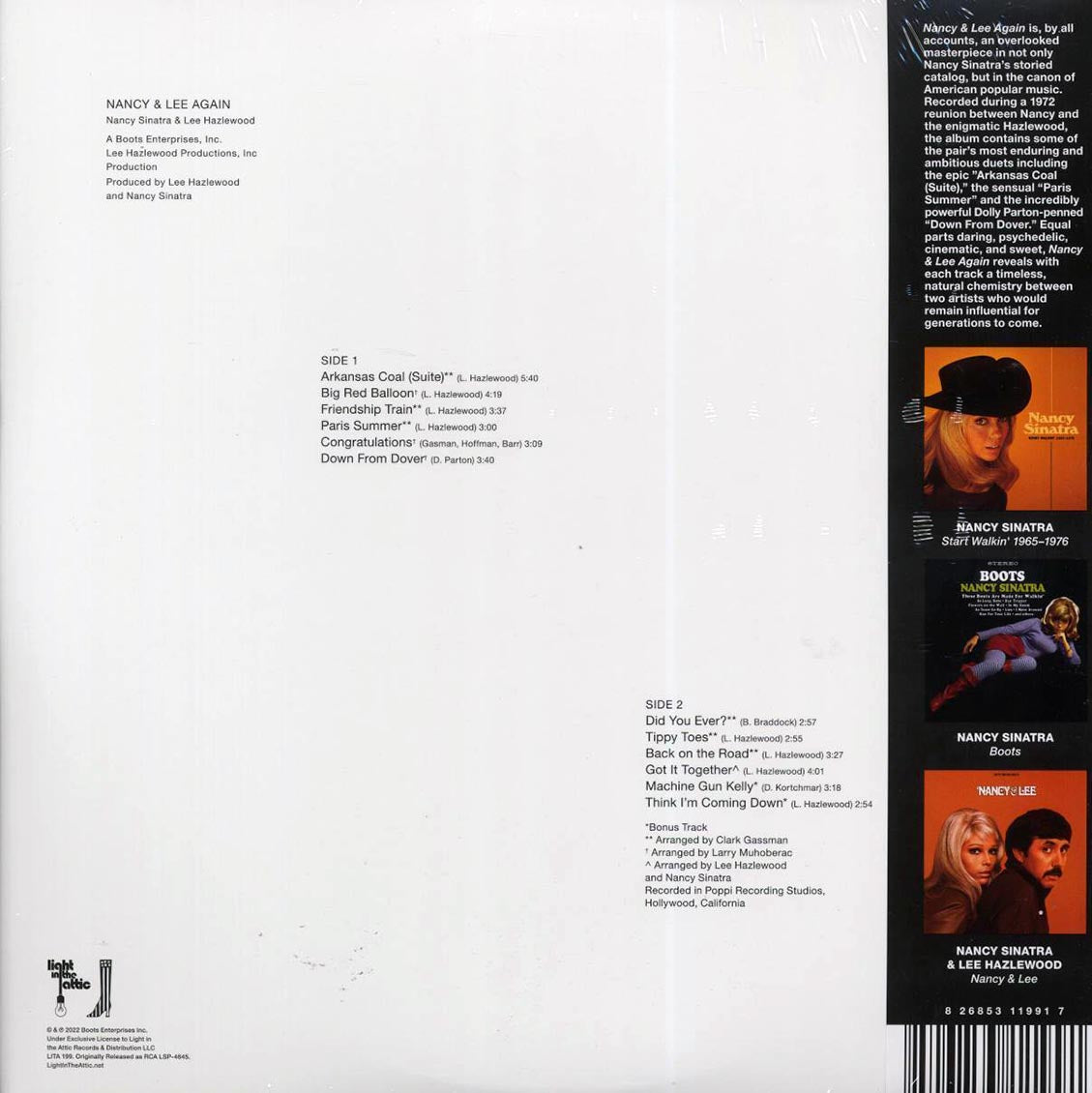 Nancy Sinatra, Lee Hazlewood - Nancy & Lee Again (ltd. ed.) (big red balloon swirl vinyl) (RTI press) vinyl LP back cover