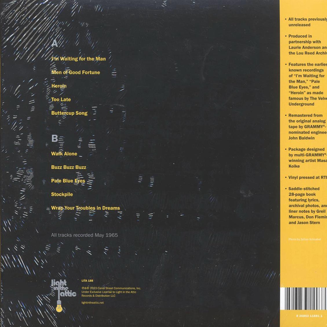 Lou Reed - Words & Music, May 1965 (yellow vinyl) (RTI press) vinyl LP back cover