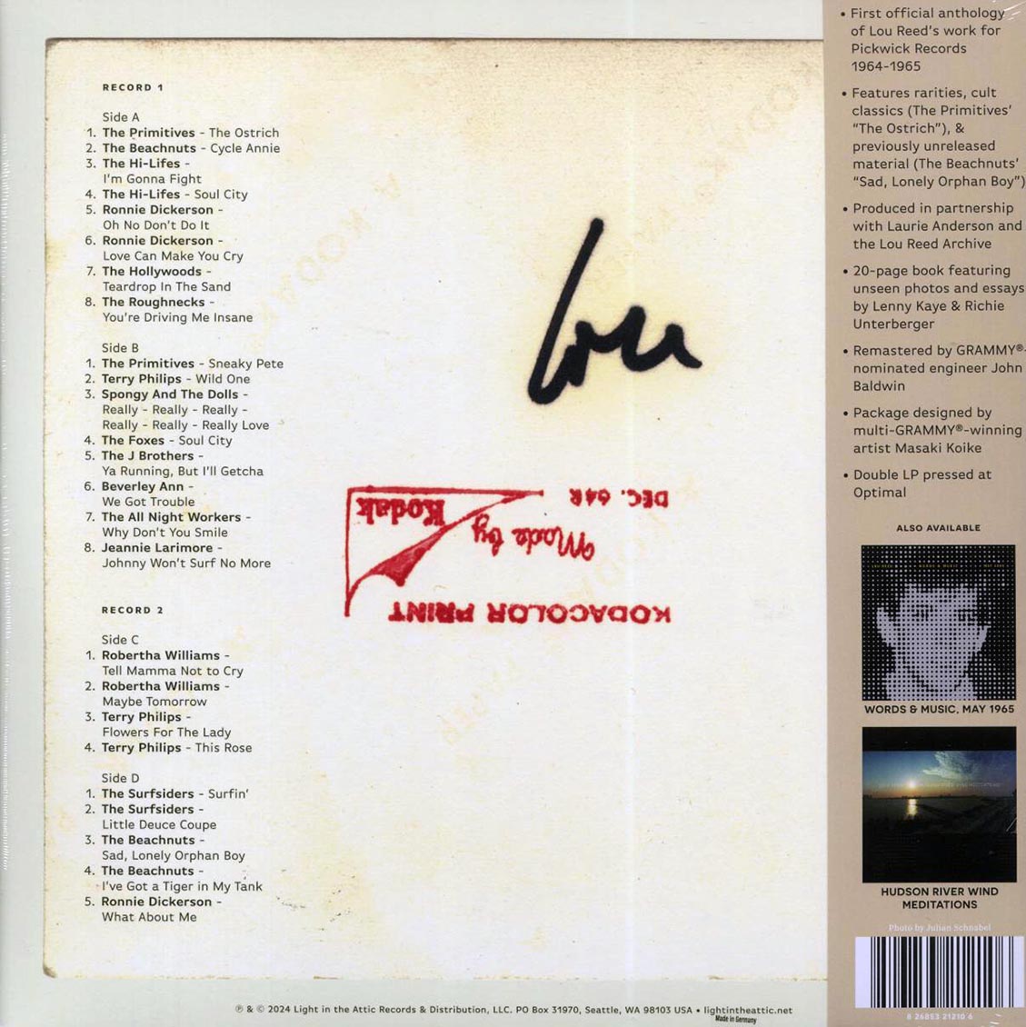 The Surfsiders, The Primitives, The Hi-Lifes, The Beachnuts, Etc. - Why Don't You Smile Now: Lou Reed At Pickwick Records 1964-65 (2xLP) vinyl LP back cover