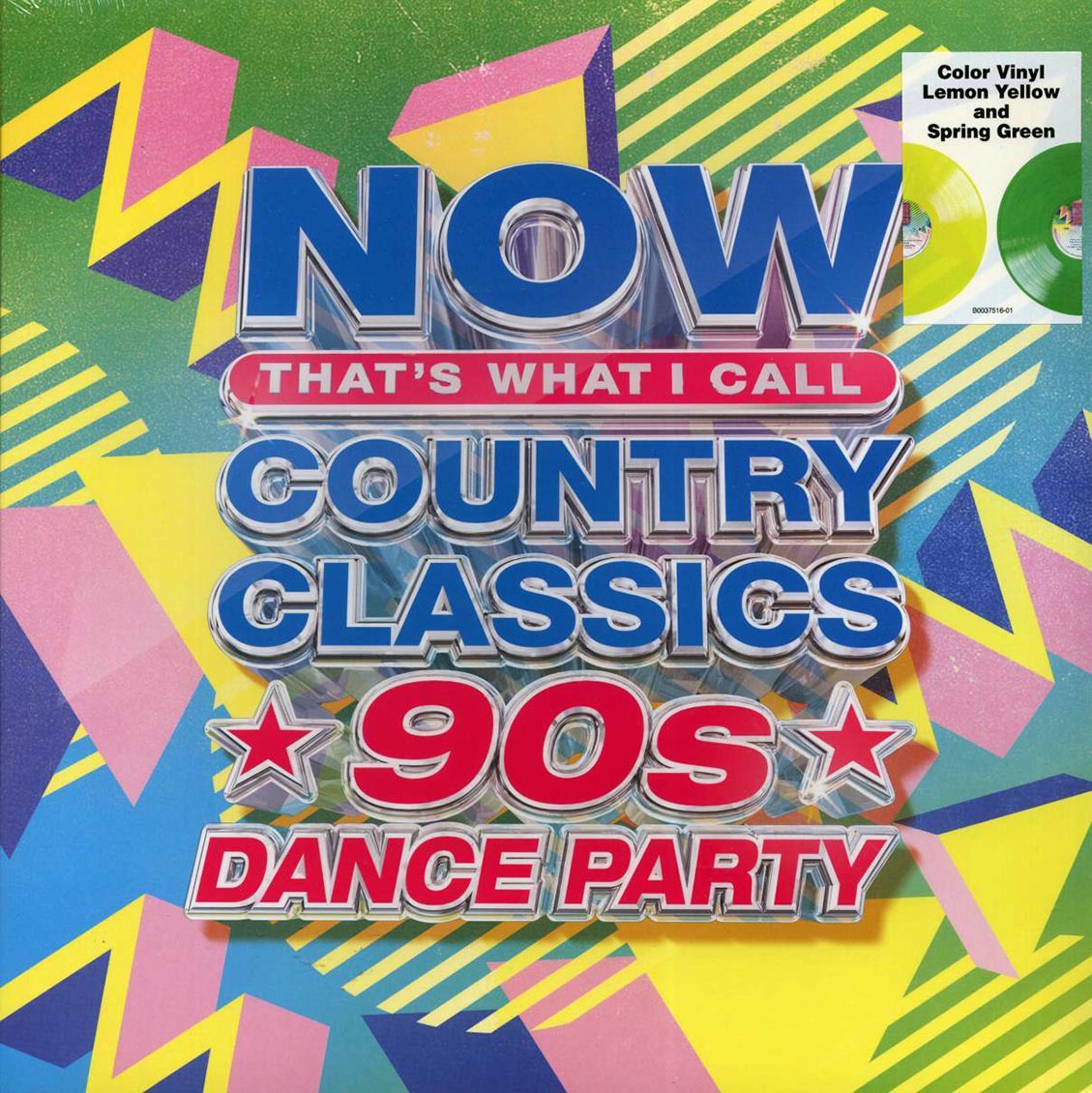 George Strait, Shania Twain, Faith Hill, Travis Tritt, Vince Gill, Etc. - Now That's What I Call Country Classics 90s Dance Party (2xLP) (yellow/green vinyl) vinyl LP front cover