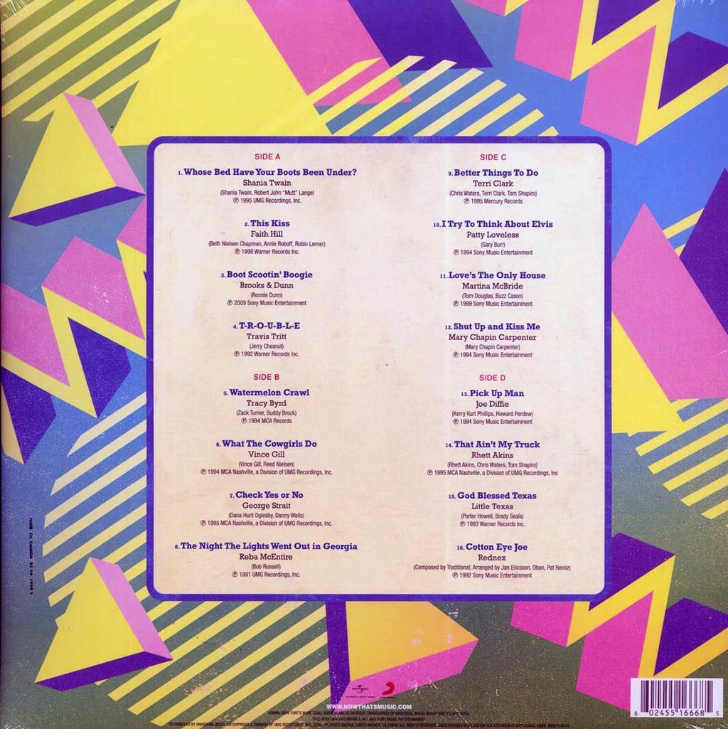 George Strait, Shania Twain, Faith Hill, Travis Tritt, Vince Gill, Etc. - Now That's What I Call Country Classics 90s Dance Party (2xLP) (yellow/green vinyl) vinyl LP back cover