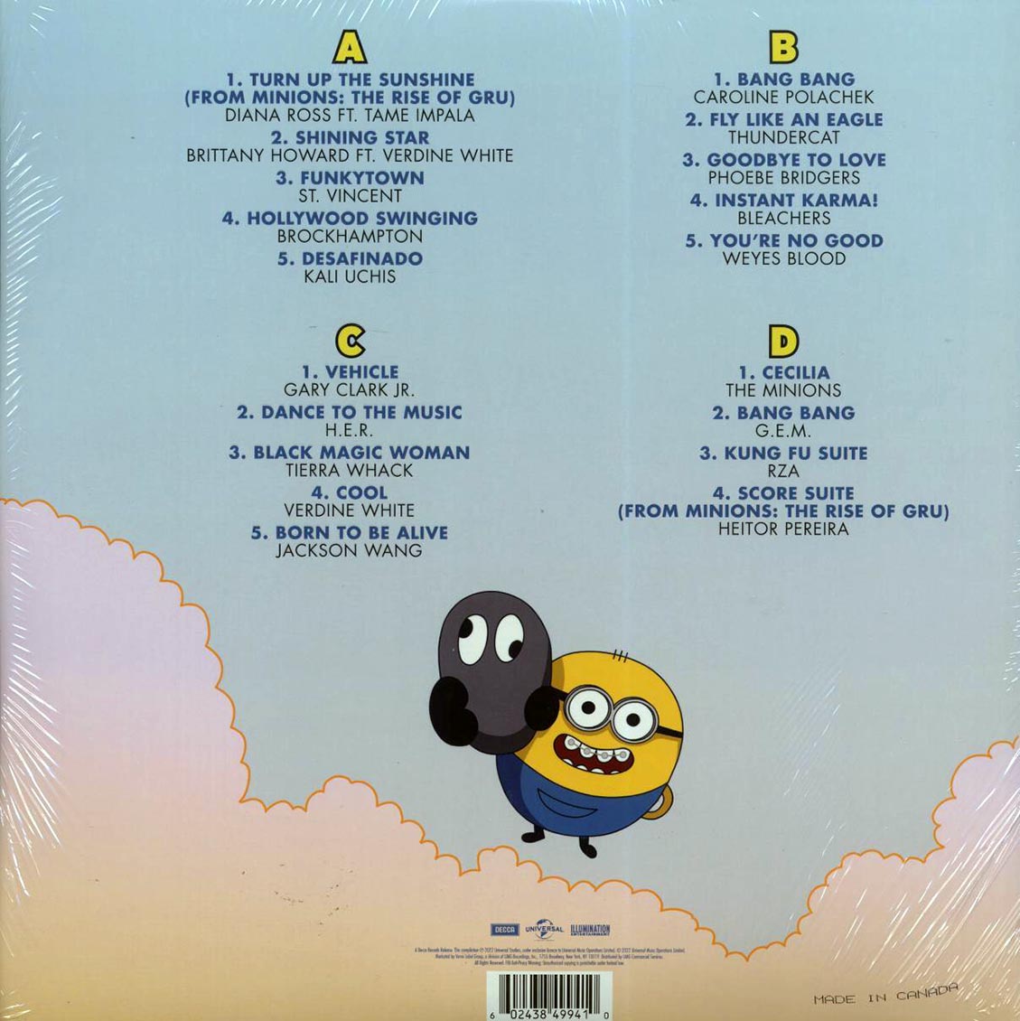 Diana Ross, Tame Impala, Brittany Howard, St. Vincent, Etc. - Minions: The Rise Of Gru: Original Motion Picture Soundtrack (2xLP) (sky blue) vinyl LP back cover