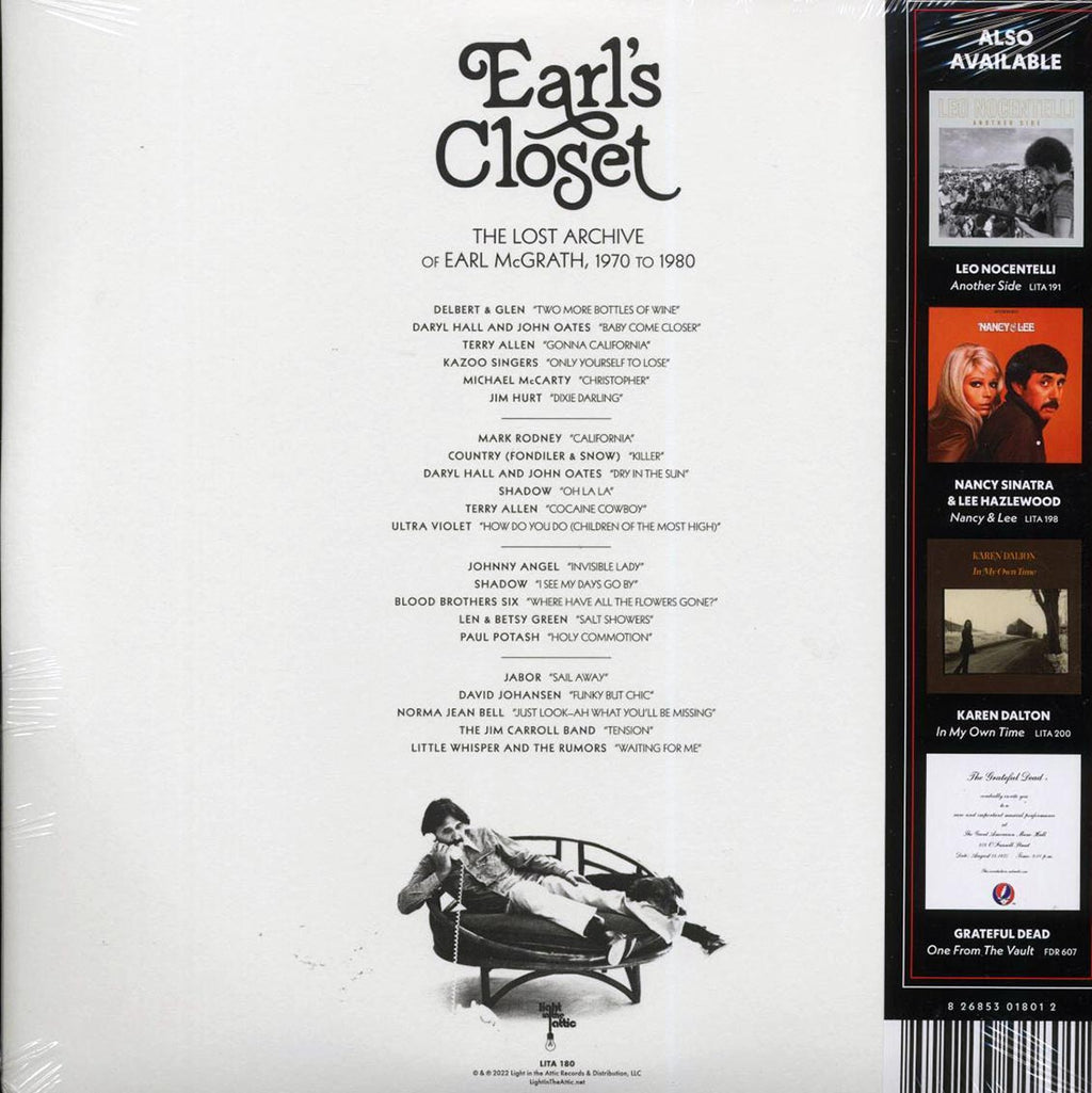 Daryl Hall & John Oates, Kazoo Singers, Delbert & Glen, Terry Allen, Etc. - Earl's Closet: The Lost Archive Of Earl McGrath, 1970 To 1980 (orig. press) (2xLP) vinyl LP back cover