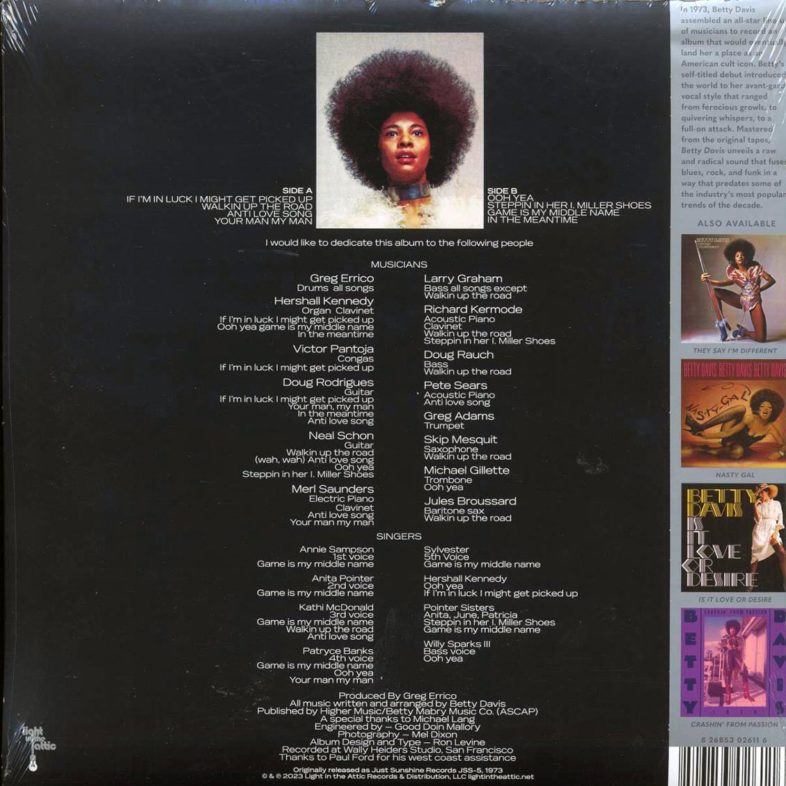 Betty Davis - Betty Davis (ltd. ed.) (coke bottle clear vinyl) (RTI press) vinyl LP back cover