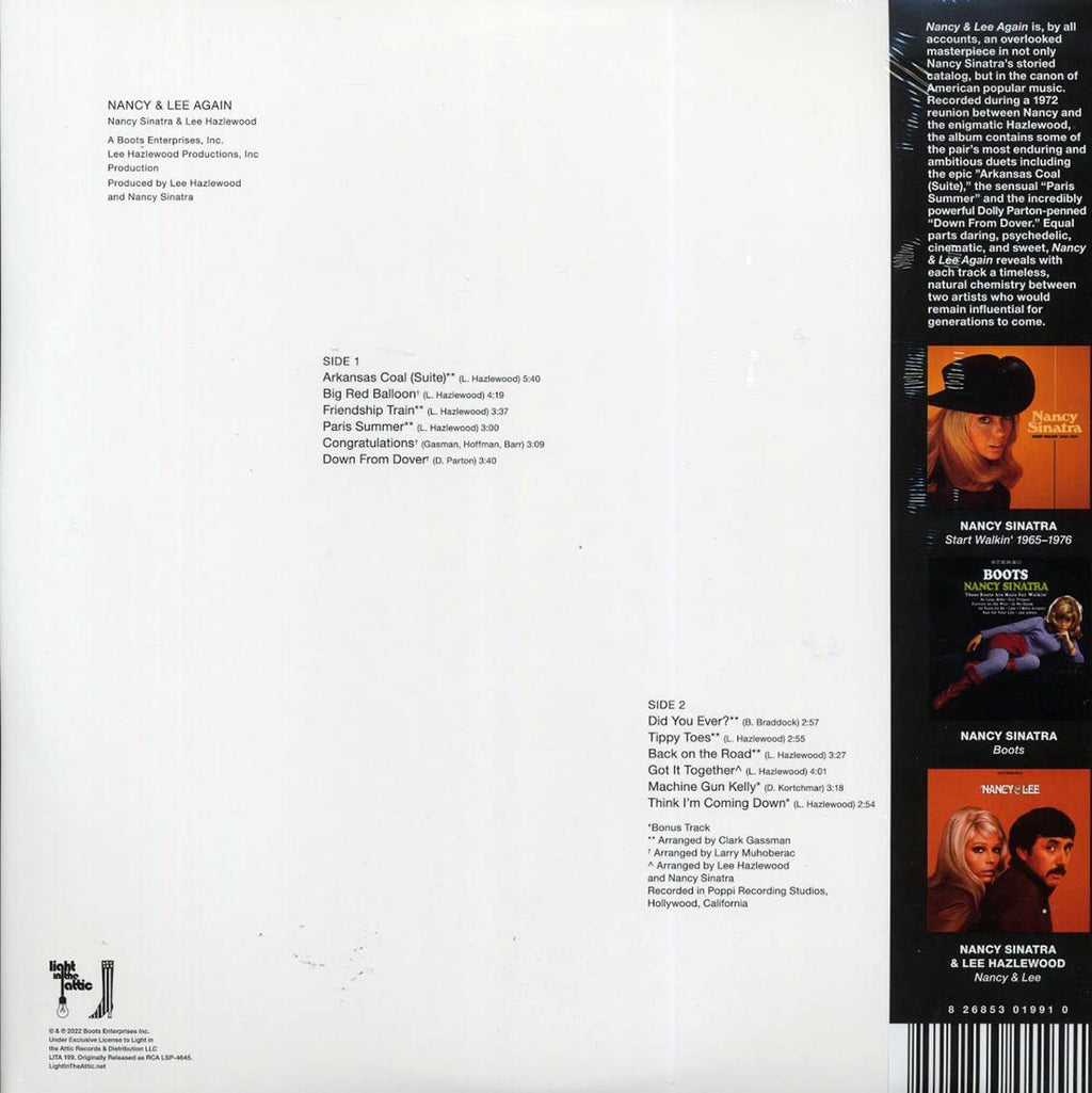 Nancy Sinatra, Lee Hazlewood - Nancy & Lee Again (+2 bonus tracks) (RTI press) vinyl LP back cover