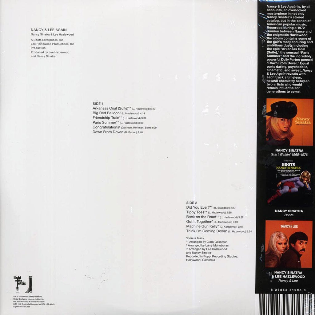 Nancy Sinatra, Lee Hazlewood - Nancy & Lee Again (+2 bonus tracks) (ltd. 500 copies made) (clear/white/black hi-melt vinyl) (RTI press) vinyl LP back cover