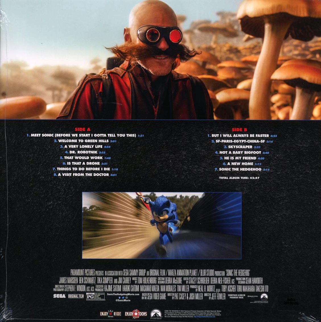 Tom Holkenborg - Sonic The Hedgehog: Music From The Motion Picture (ltd. 300 copies made) (blue/clear/white splatter vinyl) vinyl LP back cover