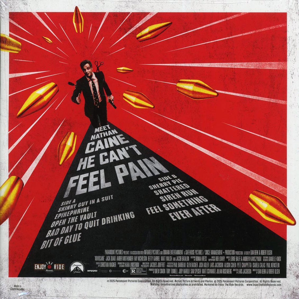 Lorne Balfe, Andrew Kawczynski - Novocaine: Music From The Motion Picture (ltd. 300 copies made) (red/yellow vinyl) vinyl LP back cover