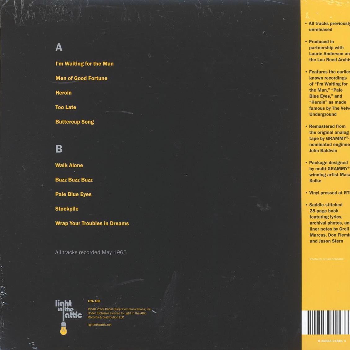 Lou Reed - Words & Music, May 1965 (RTI press) vinyl LP back cover
