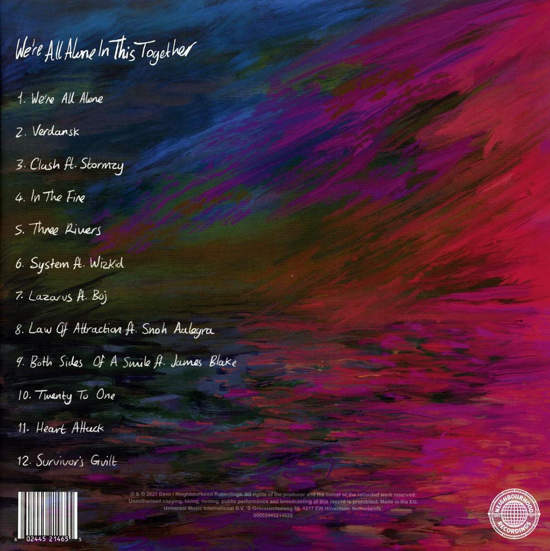 Dave - We're All Alone In This Together (2xLP) vinyl LP back cover
