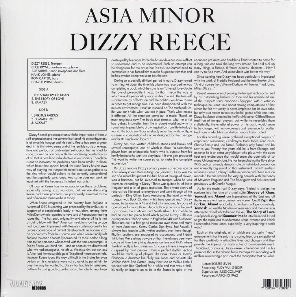 Dizzy Reece - Asia Minor vinyl LP back cover