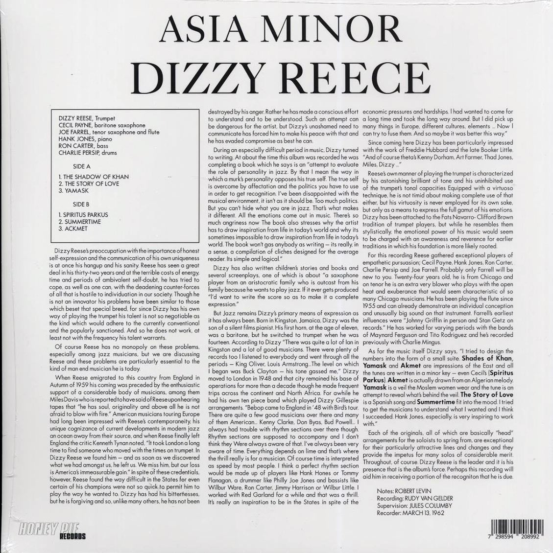 Dizzy Reece - Asia Minor vinyl LP back cover