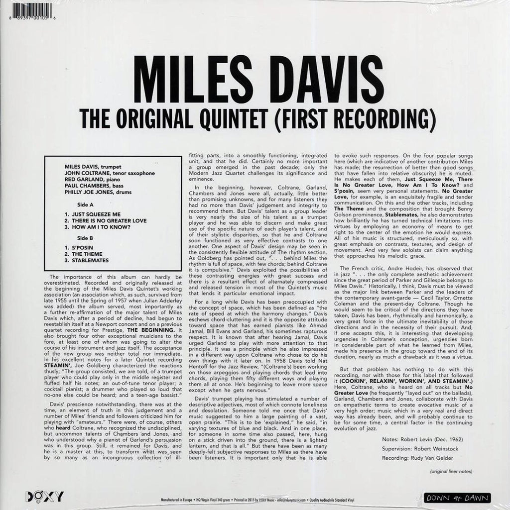 Miles Davis - The Original Quintet: First Recording vinyl LP back cover