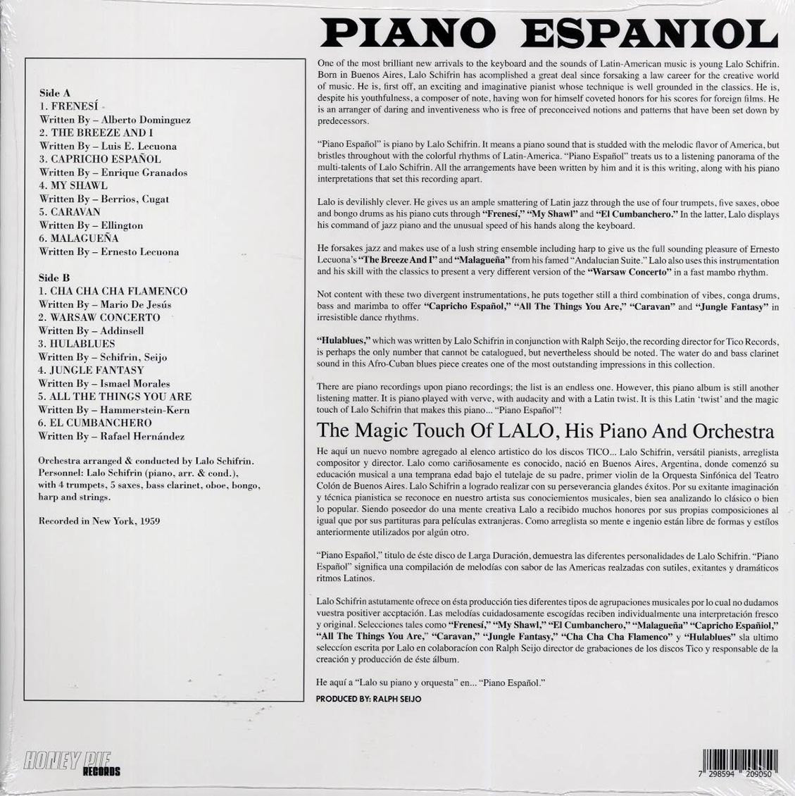Lalo Schifrin - Piano Espanol vinyl LP back cover