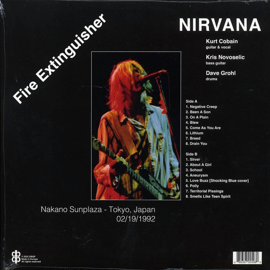 Nirvana - Fire Extinguisher: Nakano Sunplaza, Tokyo Japan, February 19, 1992 vinyl LP back cover