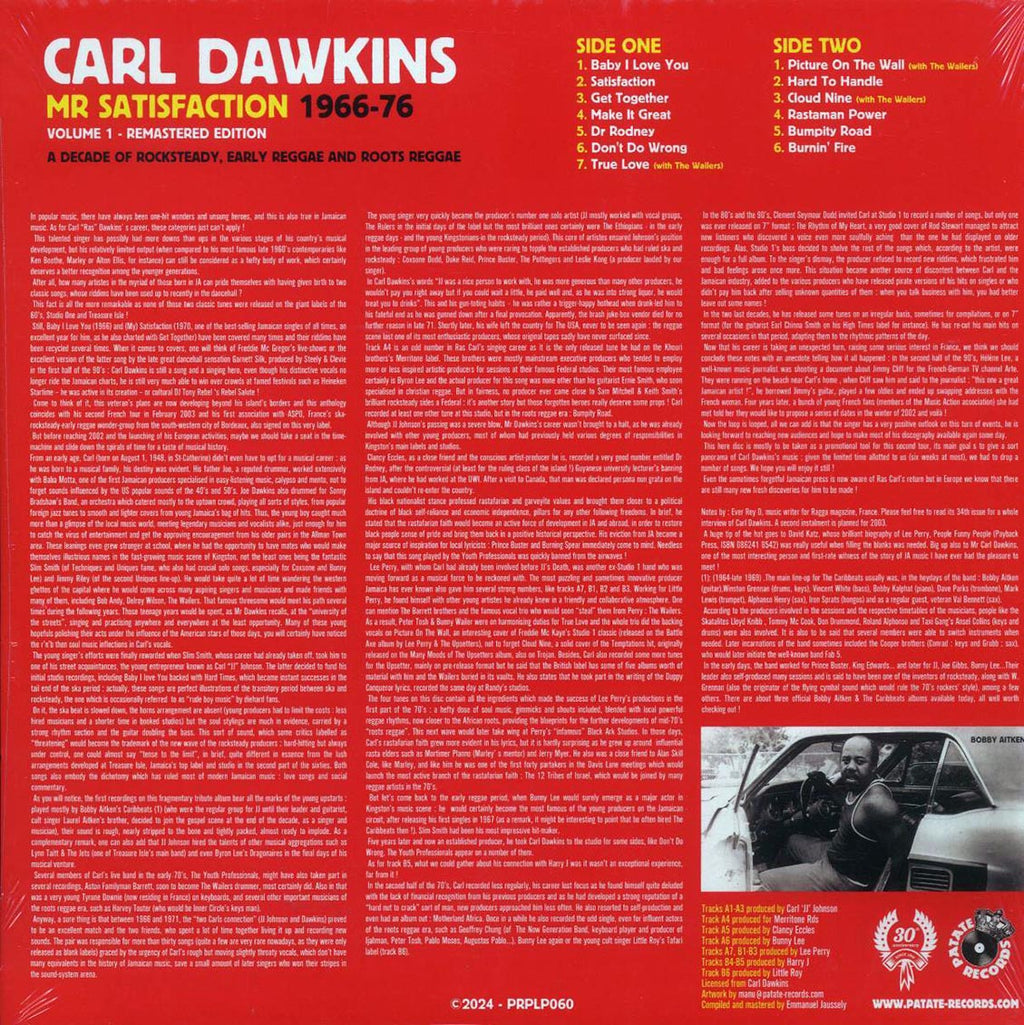 Carl Dawkins - Mr. Satisfaction Volume 1: 1966-1976 vinyl LP back cover