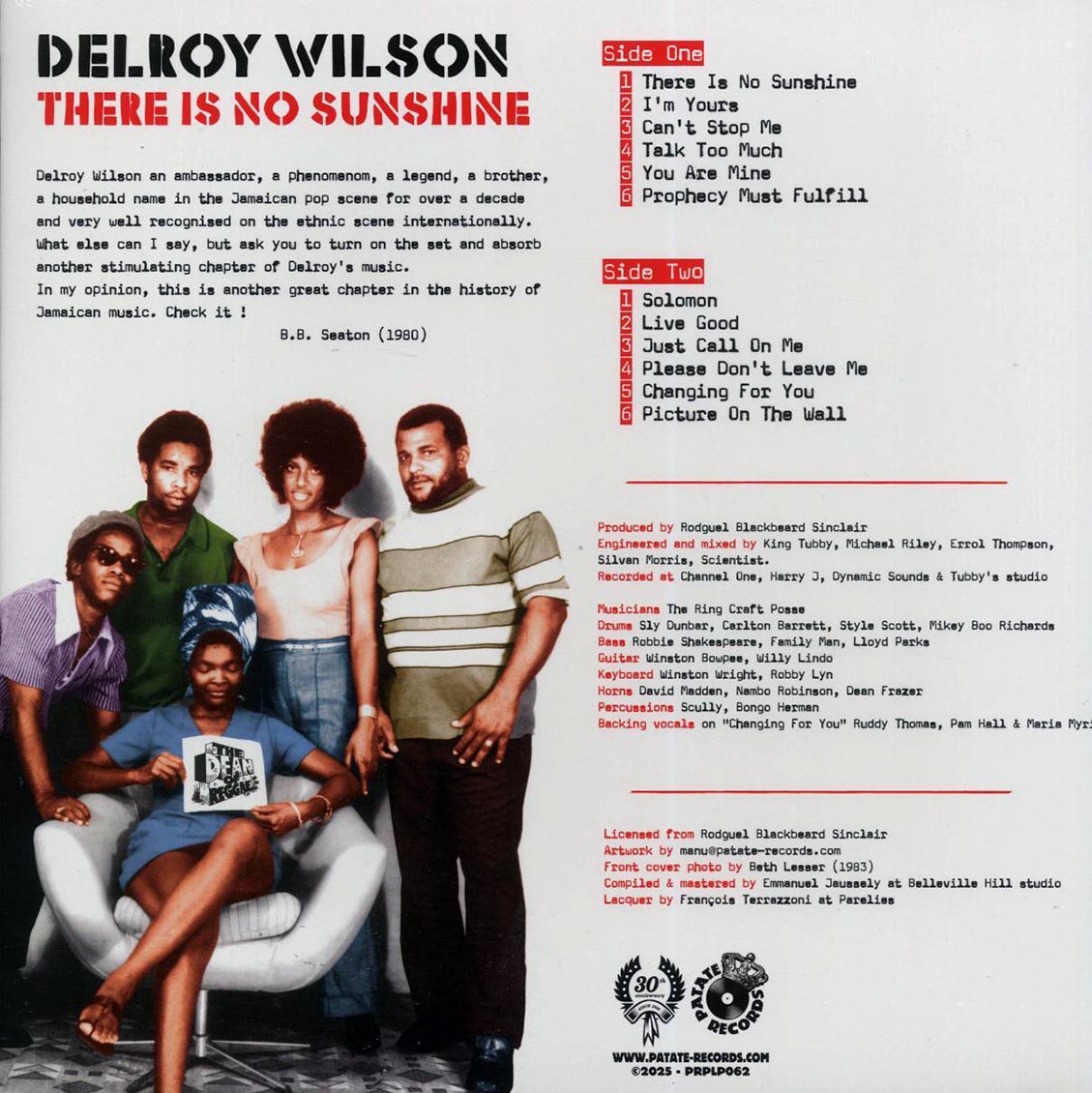 Delroy Wilson - There Is No Sunshine: The Blackbeard Years 1976-1985 vinyl LP back cover