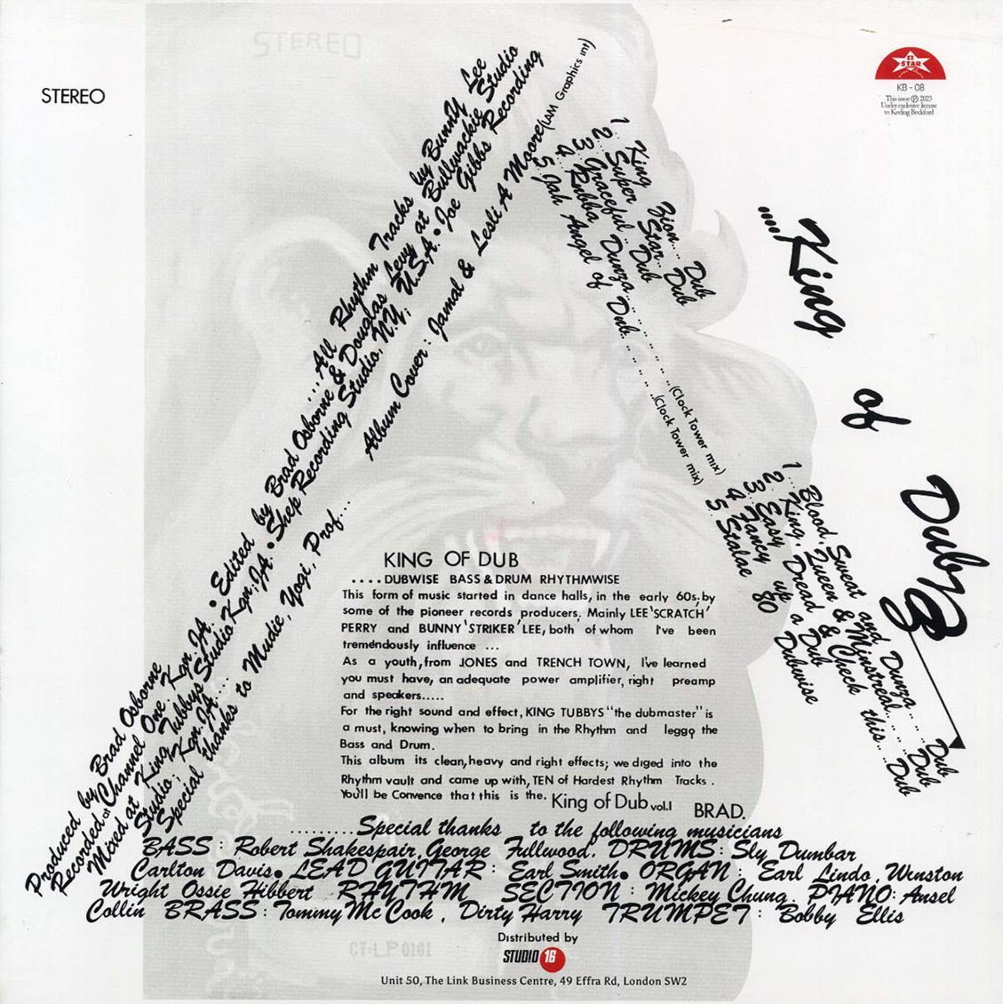 Sly & Robbie, King Tubby - King Of Dub vinyl LP back cover