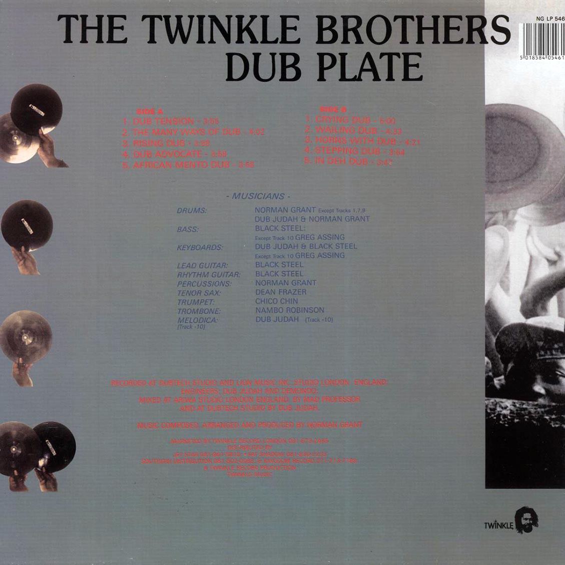 Twinkle Brothers - Dub Plate vinyl LP back cover