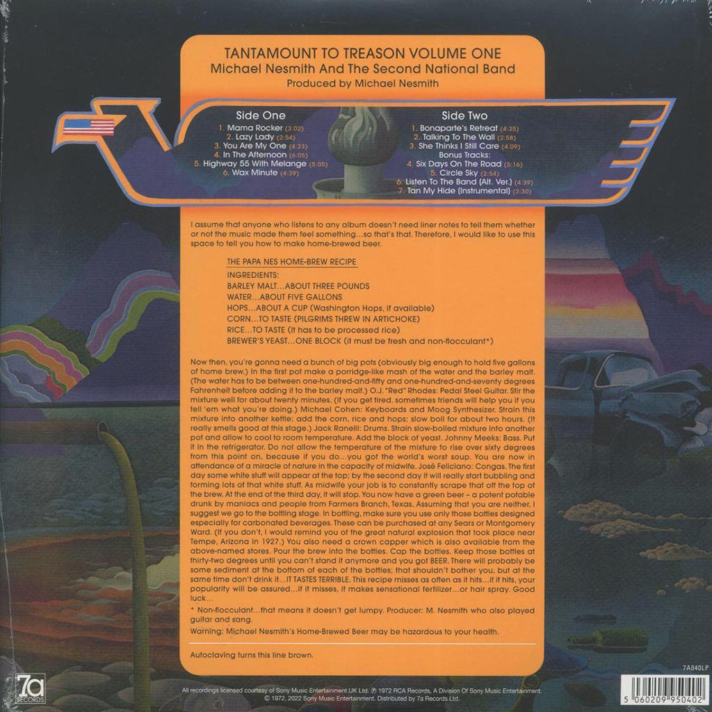 Michael Nesmith & The Second National Band - Tantamount To Treason Volume One (+4 bonus tracks) (180g) (blue/white splatter vinyl) (deluxe edition) vinyl LP back cover