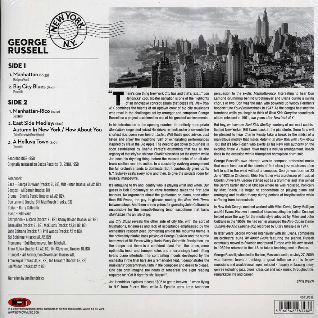 George Russell & His Orchestra - New York, NY (180g) (red vinyl) vinyl LP back cover