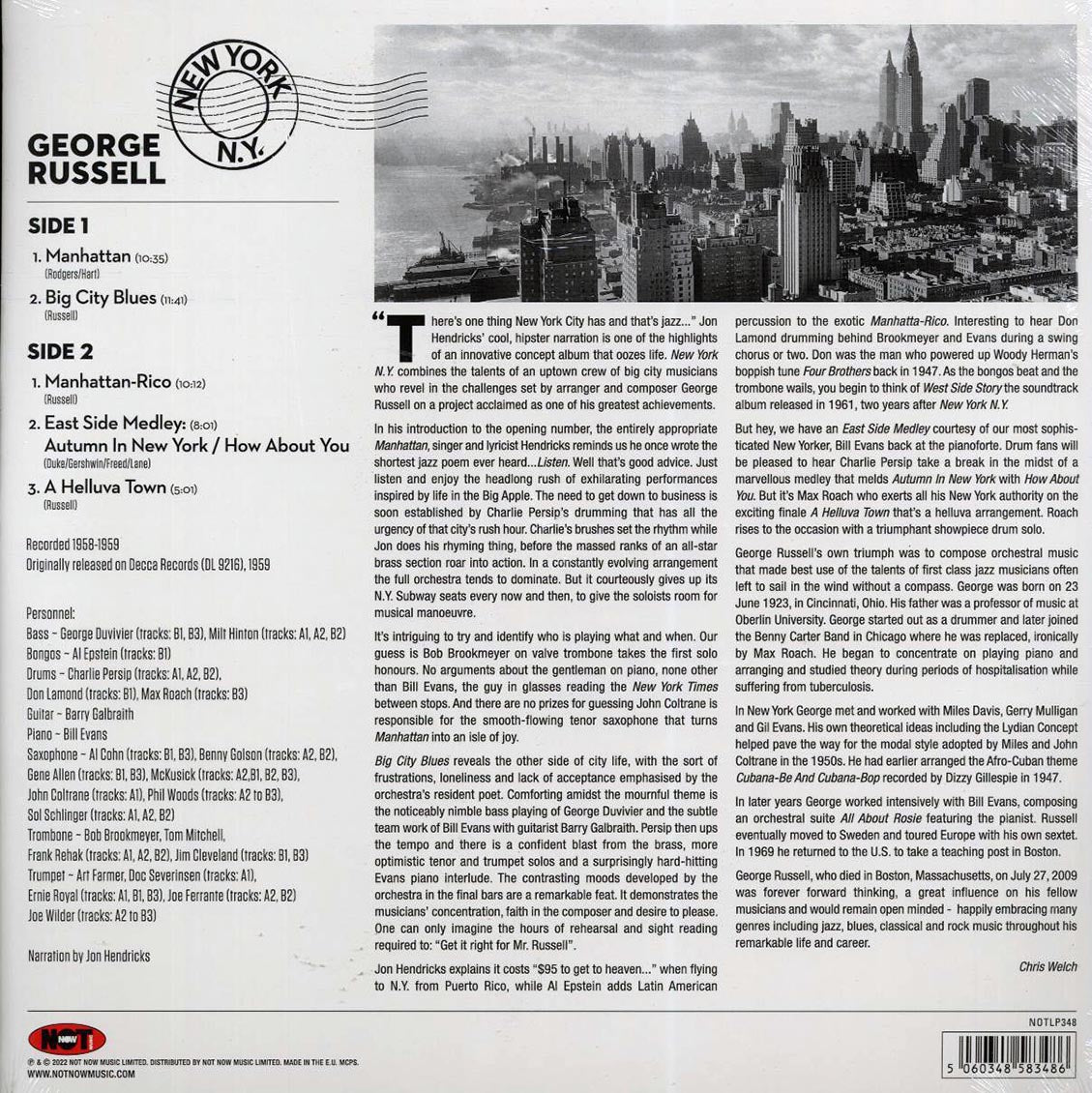 George Russell & His Orchestra - New York, NY (180g) (red vinyl) vinyl LP back cover