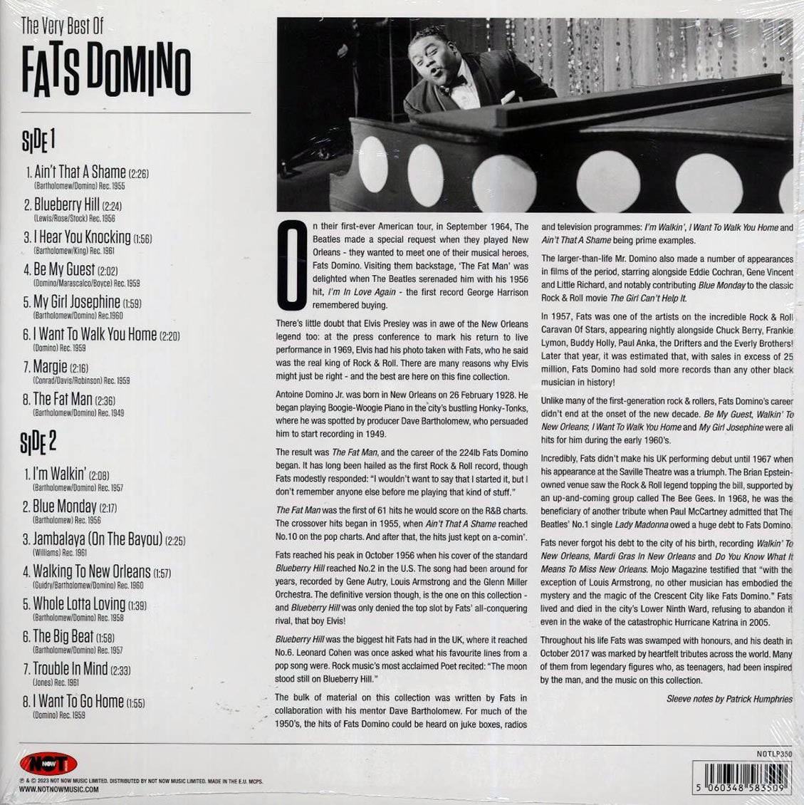 Fats Domino - The Very Best Of Fats Domino (180g) (red vinyl) vinyl LP back cover