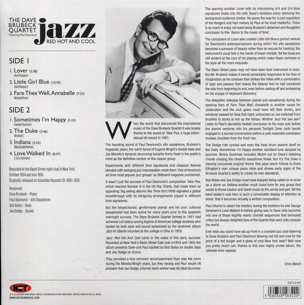 Dave Brubeck Quartet - Jazz: Red Hot and Cool (180g) (red vinyl) vinyl LP back cover