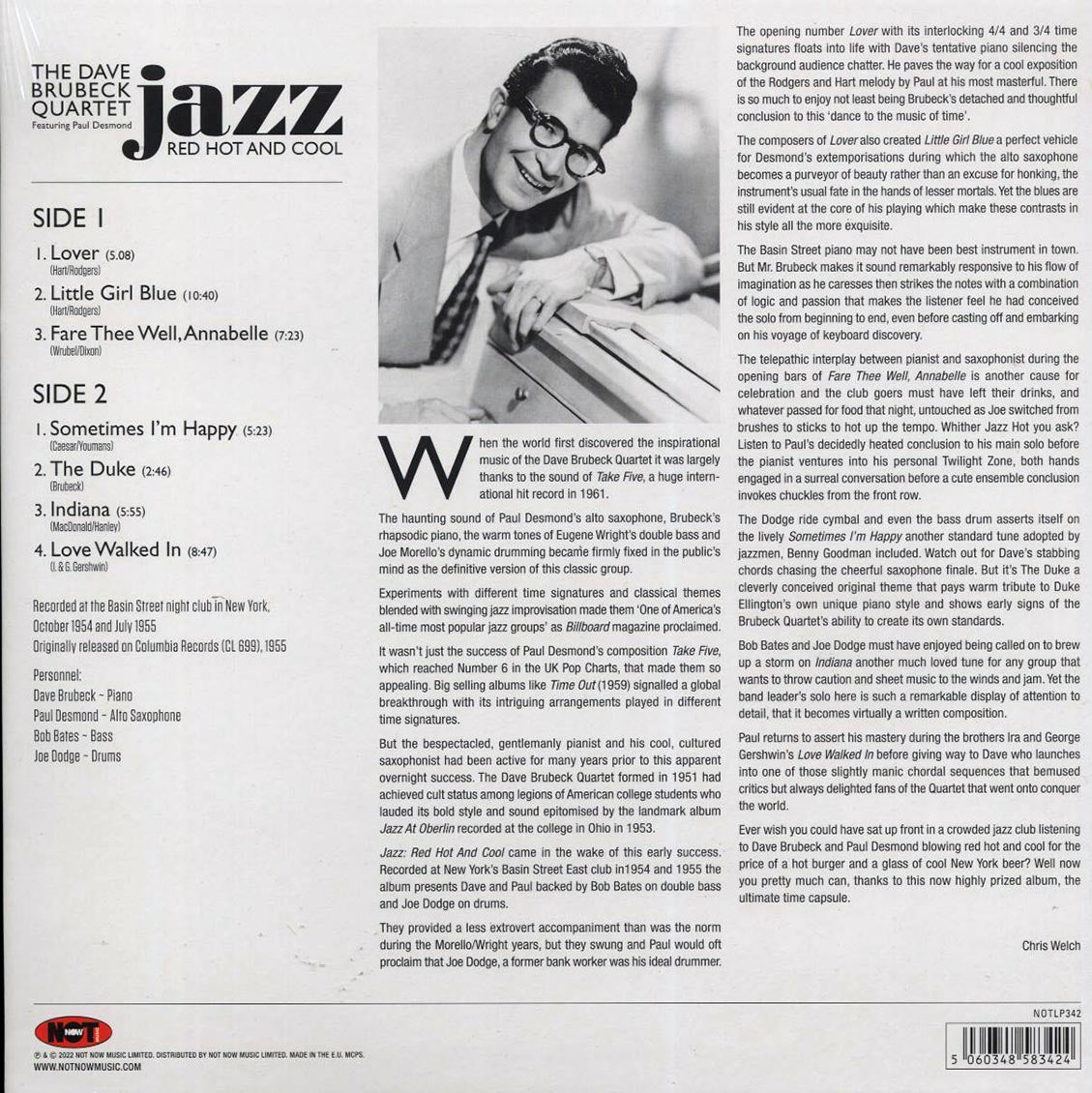 Dave Brubeck Quartet - Jazz: Red Hot and Cool (180g) (red vinyl) vinyl LP back cover