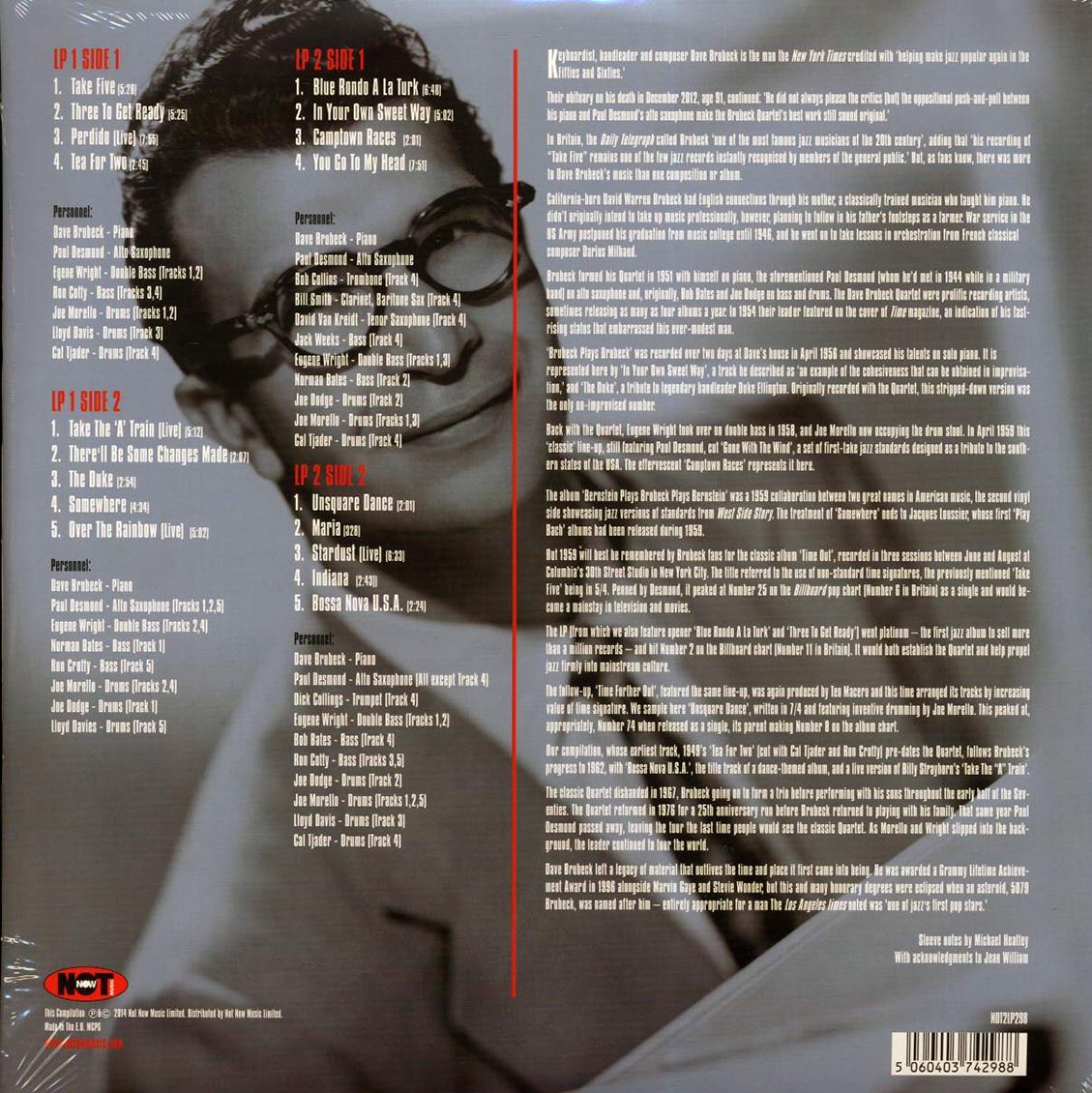 Dave Brubeck - The Very Best Of Dave Brubeck (2xLP) (blue vinyl) vinyl LP back cover